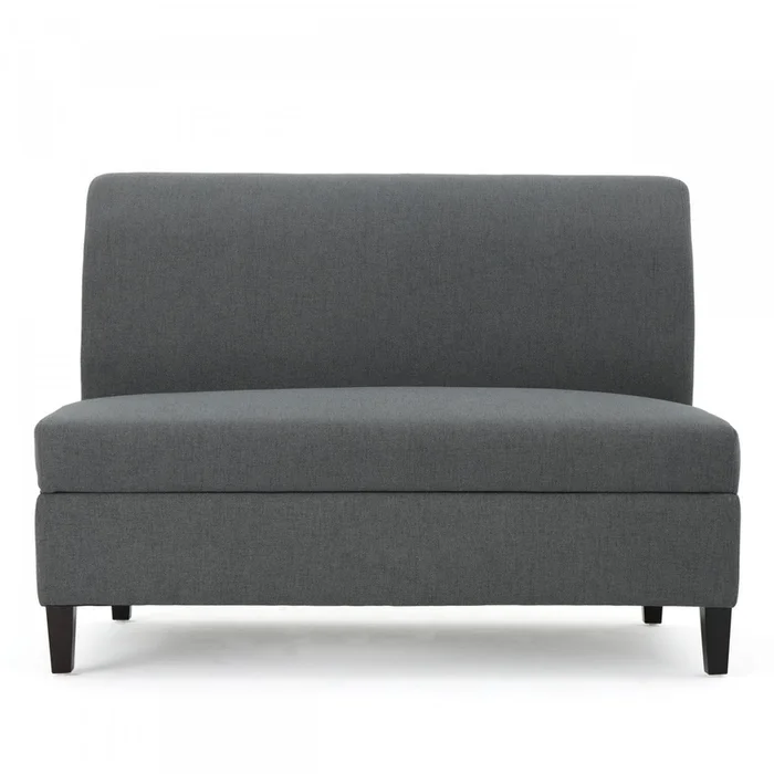Haley Fabric Armless Loveseat With Hidden Storage And Wood Legs – Charcoal | Causeuse Sans Accoudoirs Haley En Tissu Avec Rangement Dissimul Et Pattes En Bois – Charbon