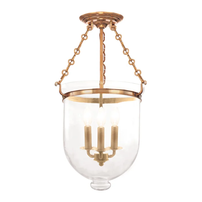 Hampton 3-Light Semi Flush in Aged Brass 12L x 12W x 20.25H