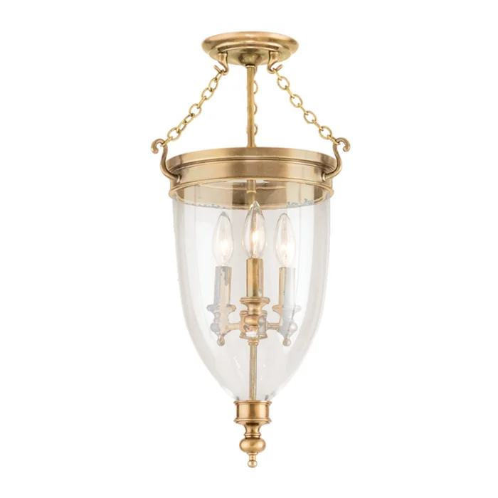 Hanover 3-Light Semi Flush in Aged Brass 12L x 12W x 21.5H