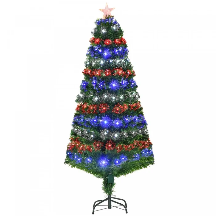 Homcom 5ft Pre-lit Fiber Optic Artificial Christmas Tree With 180 Led Lights And Branch Tips|Homcom Arbre De Noel Artificiel A Fibre Optique Pre-illumine De 5 Pieds Avec 180 Lumieres Led Et Pointes De Branche