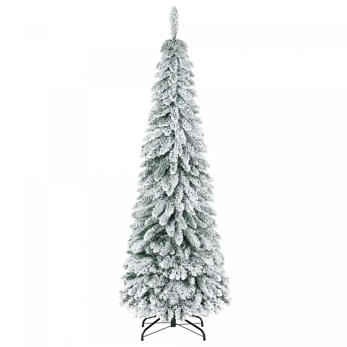 Homcom 6′ Downswept Slim Snow Artificial Christmas Tree With Steel Base|Homcom Sapin De Noel Fin Artificiel De 6 Pi Avec Base En Acier Et Neige