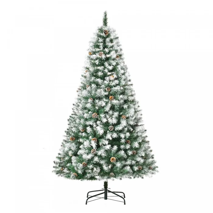 Homcom 6ft Snow Flocked Artificial Christmas Tree With 800 Realistic Branches And 61 Pine Cones|Homcom Arbre De Noel Artificiel 800 Branches Et 61 Pommes De Pin