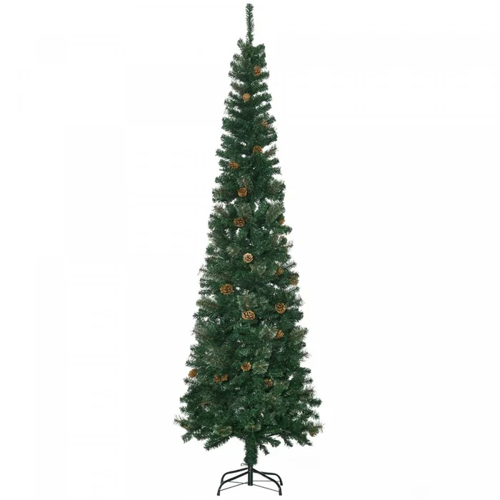 Homcom 7.5ft Artificial Pencil Christmas Tree With Pine Cones|Homcom Sapin De Noel Artificiel En Forme De Crayon De 7.5ft
