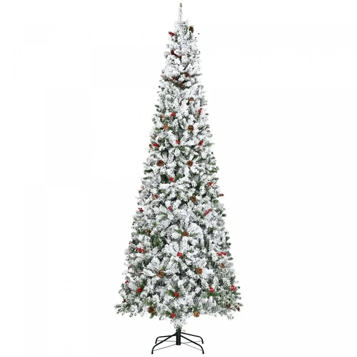 Homcom 9ft Snow Artificial Christmas Tree With Pine Cone, Red Berry|Homcom Arbre De Noel Artificiel De Neige De 9 Pieds