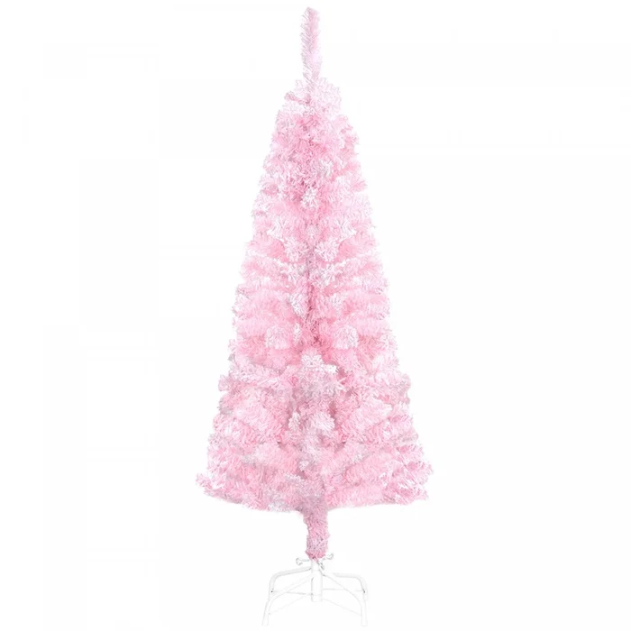 Homcom Snow Flocked Pencil Artificial Christmas Tree With Steel Base Pink|Homcom Sapin De Noel Artificiel Fin Floque Avec Base En Acier, Rose