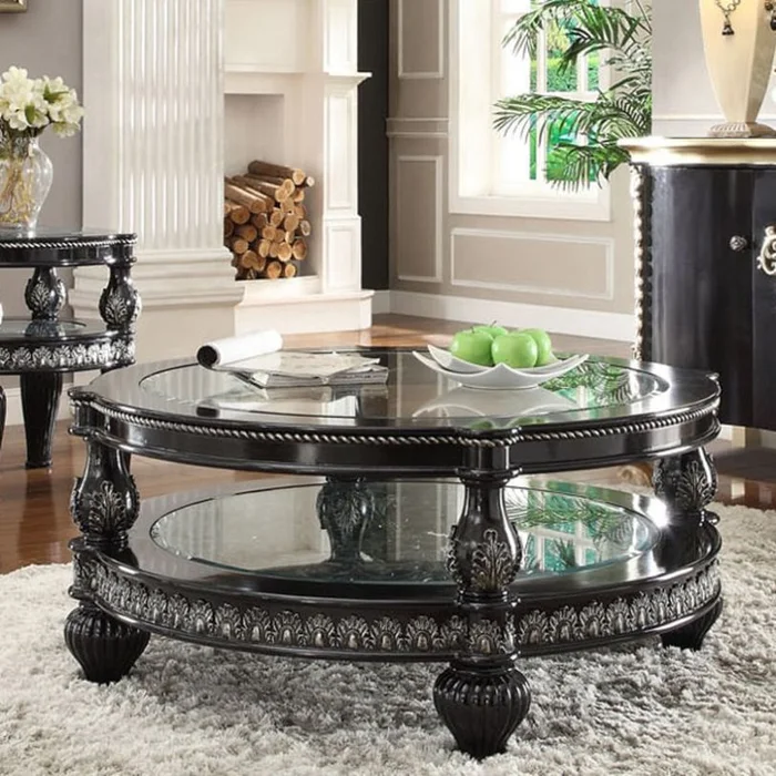 Homey Design HD-1208 Coffee Table in SM Black Enamel and Silver HD-C1208