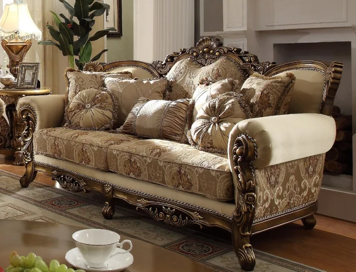 Homey Design HD-506 Sofa in Met Ant Gold and Perfect Brown HD-S506