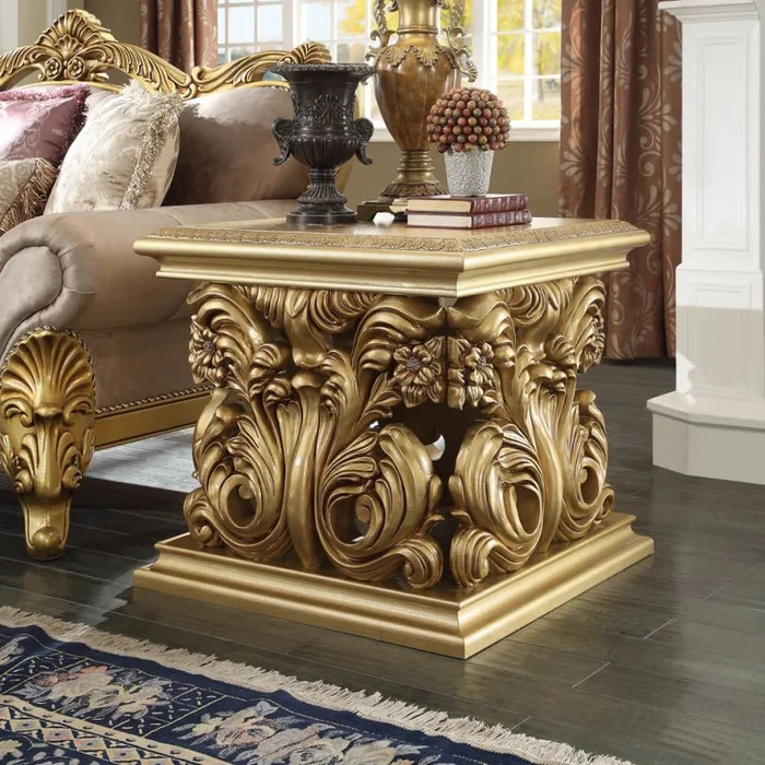 Homey Design HD-8016 End Table in Metallic Bright Gold HD-E8016
