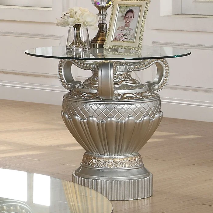 Homey Design HD-8908S End Table in Silver HD-E8908S