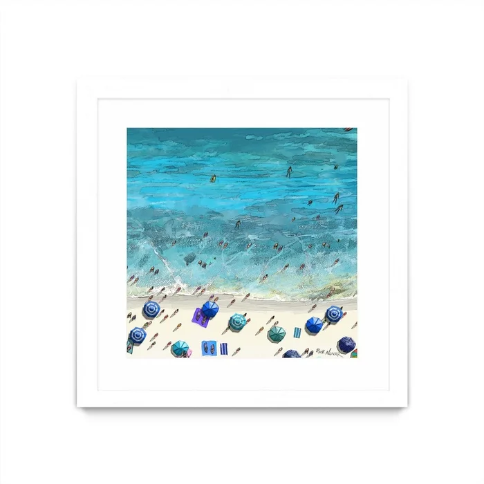 Hot Summer Beach Matted and Framed White 30×30 Wall Art|uvre dart murale encadre blanche et mate Hot Summer Beach 30×30
