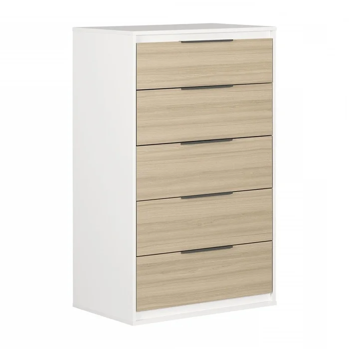 Hourra 5-Drawer Chest – Soft Elm White|Commode verticale Hourra 5tiroirs – orme naturel et blanc
