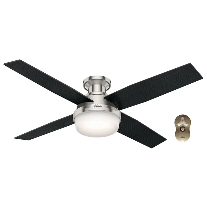 Hunter 52″ Hunter Low Profile Ceiling Fan Dempsey w/Remote Control-Brush. Nickel – 59241BNBN