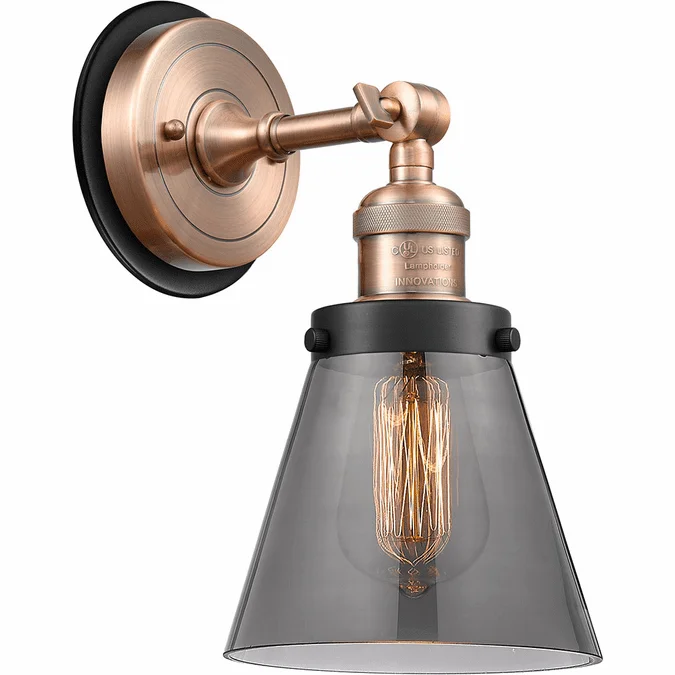 Innovations 203AC-BPBK-HRBK-G63 Franklin Restoration Cone Antique Copper Plated Smoke Small Cone Wall Lighting