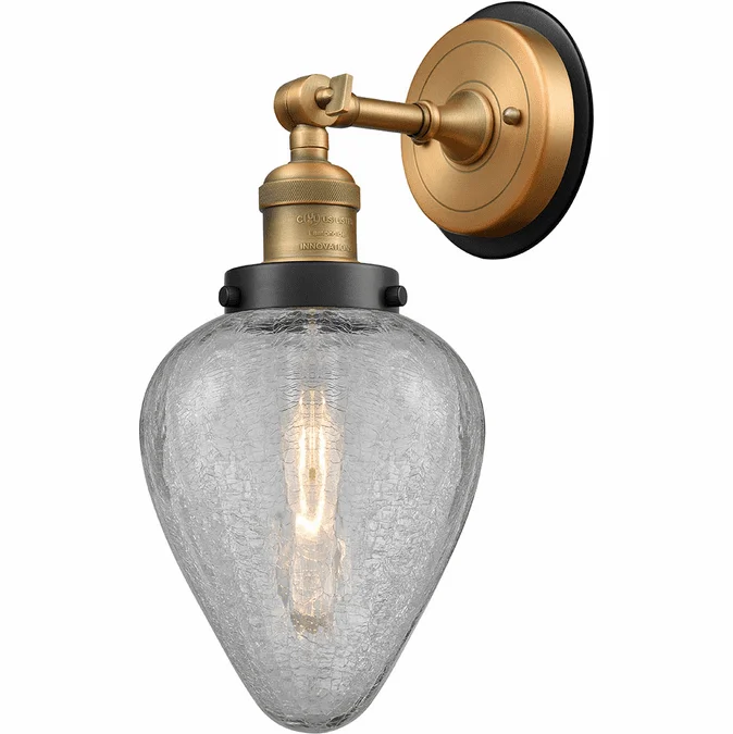 Innovations 203BB-BPBK-HRBK-G165 Franklin Restoration Geneseo Brushed Brass Clear Crackle Geneseo Wall Lighting Sconce