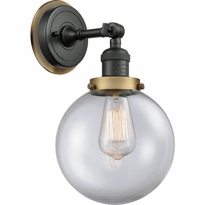 Innovations 203BK-BPBB-HRBB-G202-8 Franklin Restoration Beacon Matte Black Clear Beacon Wall Mounted Lamp