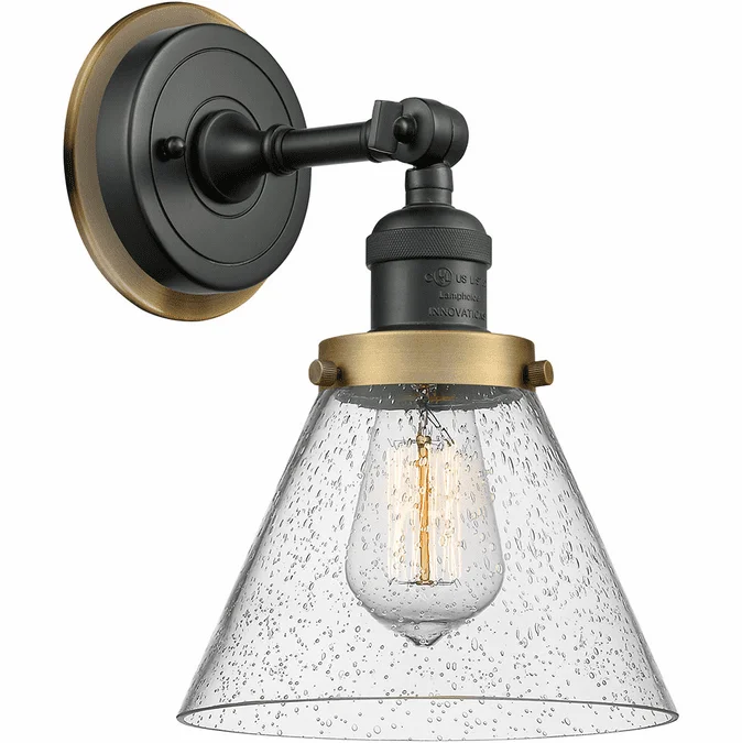 Innovations 203BK-BPBB-HRBB-G44 Franklin Restoration Cone Matte Black Seedy Large Cone Wall Lighting