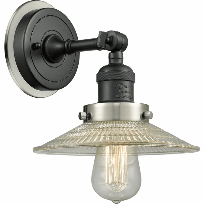 Innovations 203BK-BPSN-HRSN-G2 Franklin Restoration Halophane Matte Black Clear Halophane Wall Lighting Fixture