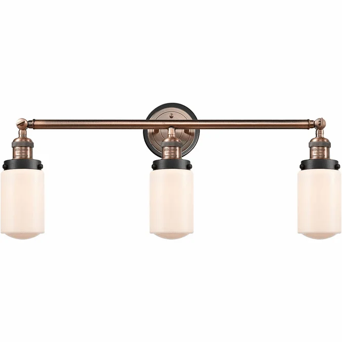 Innovations 205AC-BPBK-HRBK-G311 Franklin Restoration Dover Antique Copper Matte White Cased Dover 3-Light Bath Wall Sconce