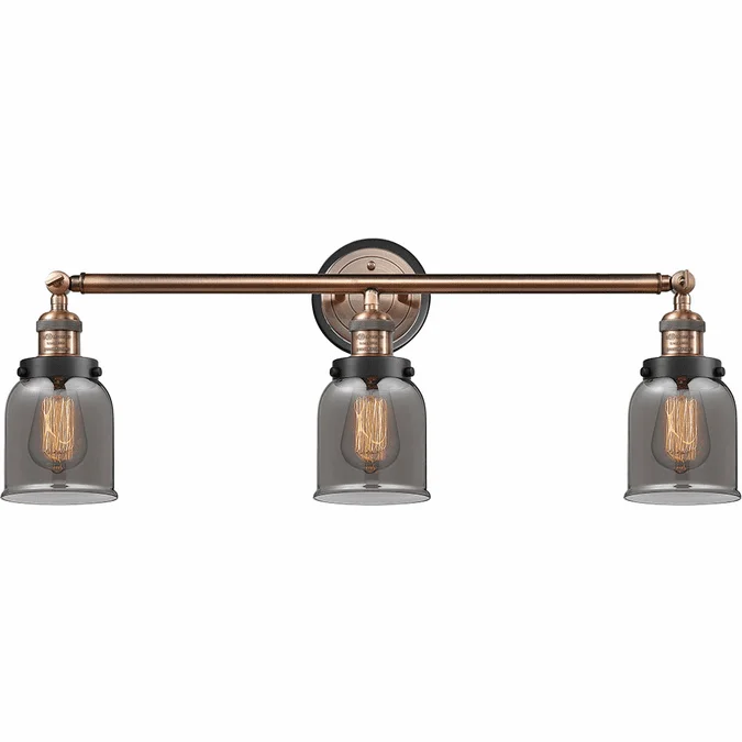 Innovations 205AC-BPBK-HRBK-G53 Franklin Restoration Bell Antique Copper Plated Smoke Small Bell 3-Light Bathroom Light Fixture