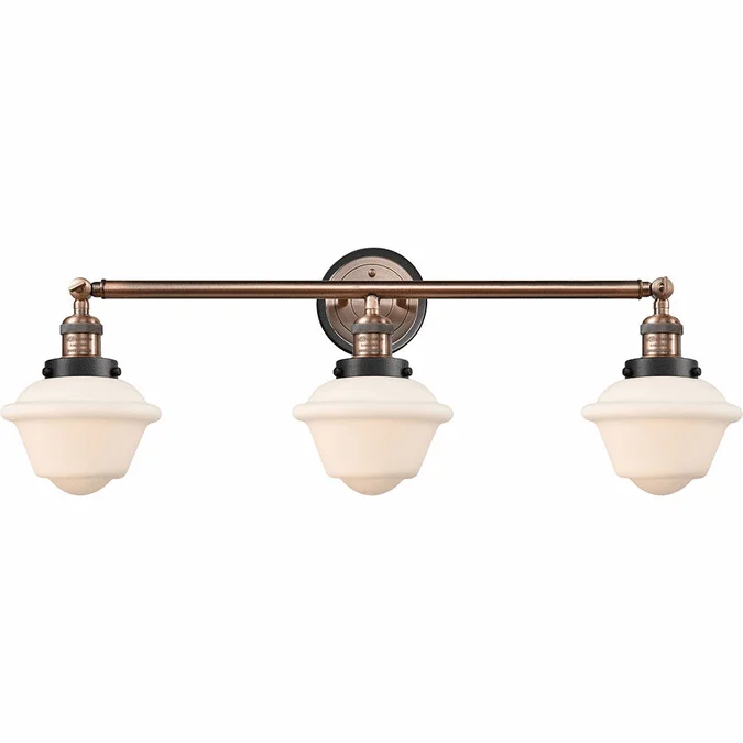 Innovations 205AC-BPBK-HRBK-G531 Franklin Restoration Oxford Antique Copper Matte White Cased Small Oxford 3-Light Bath Wall Sconce