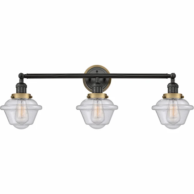 Innovations 205BK-BPBB-HRBB-G534 Franklin Restoration Oxford Matte Black Seedy Small Oxford 3-Light Bath Lighting