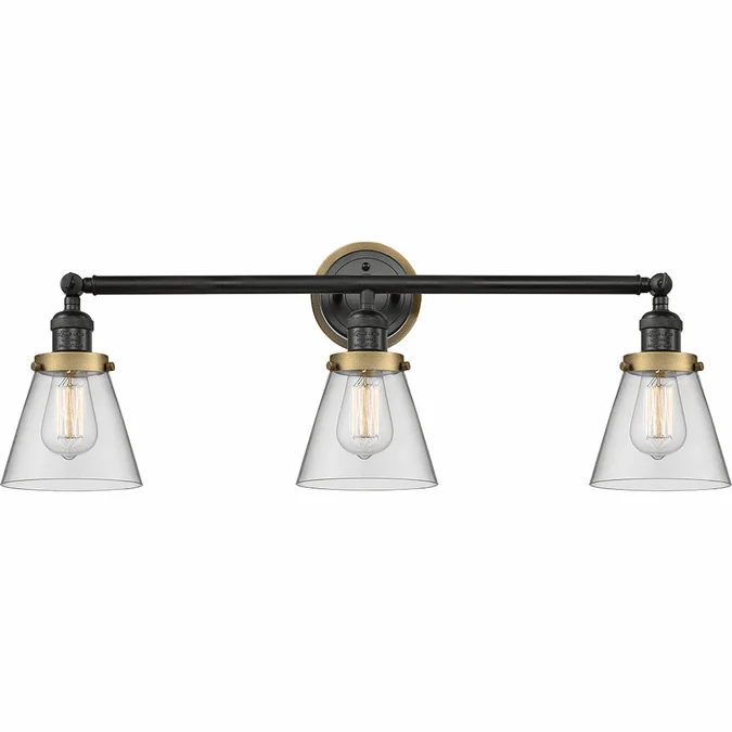 Innovations 205BK-BPBB-HRBB-G62 Franklin Restoration Cone Matte Black Clear Small Cone 3-Light Vanity Lighting Fixture