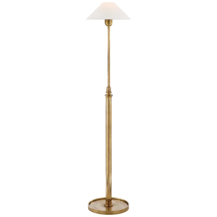J. Randall Powers Hargett Floor Lamp in Hand-Rubbed Antique Brass with Linen Shade W13″ x H39.5-53.25″