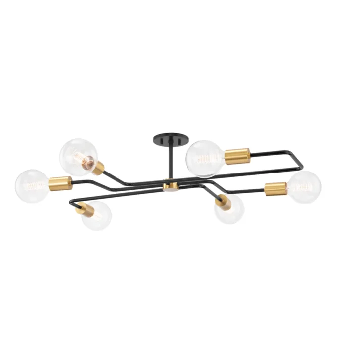 Jena 6-Light Semi Flush in Aged Brass/Textured Black Combo 40L x 40W x 10.25H