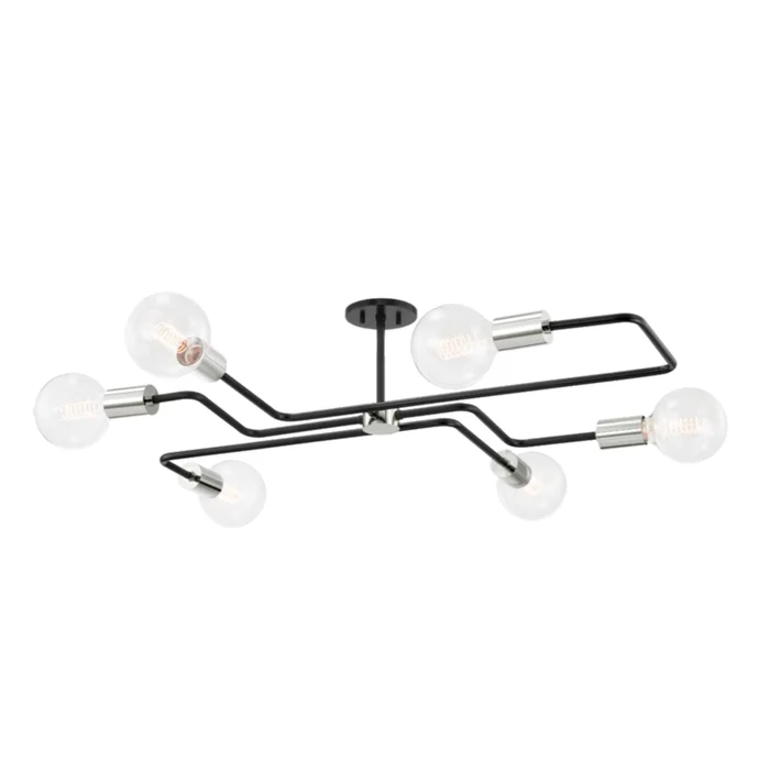 Jena 6-Light Semi Flush in Polished Nickel/Textured Black 40L x 40W x 10.25H