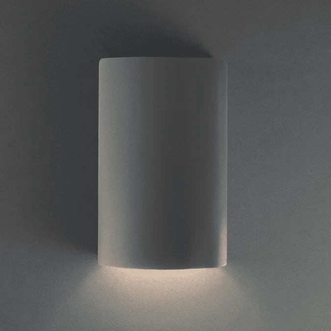 Justice Design CER-0940W-PWGN Ambiance Small Cylinder Contemporary Pewter Green LED Outdoor Ceramic Light Sconce