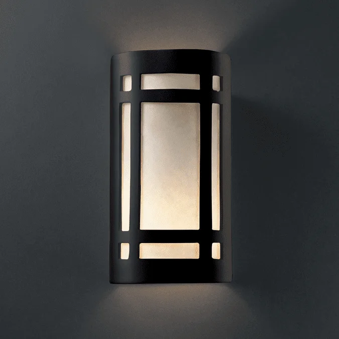 Justice Design CER-5495-CRB Ambiance Large Craftsman Window Modern Carbon Matte Black LED Ceramic Wall Lighting