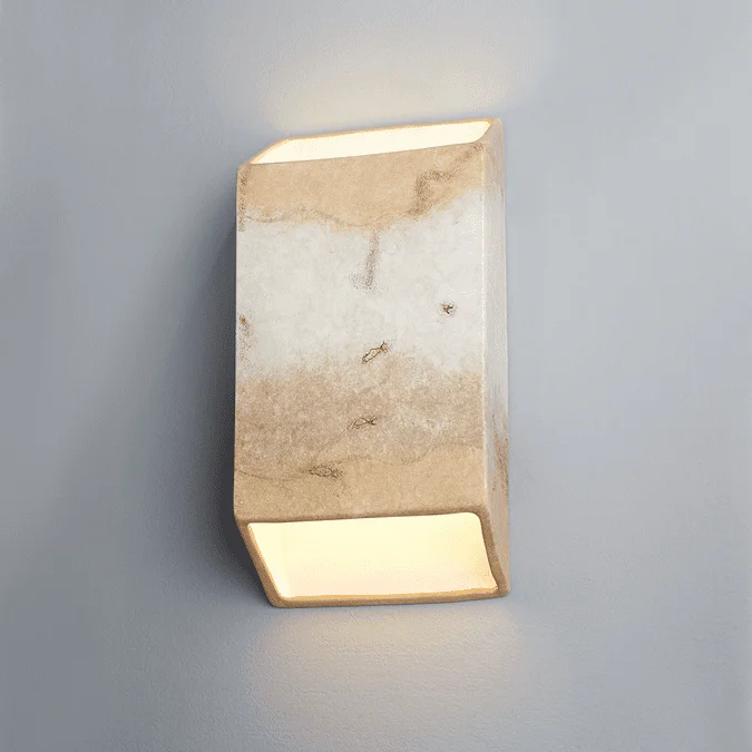 Justice Design CER-5875-TRAG Ambiance Large Tapered Rectangle Modern Greco Travertine LED Ceramic Wall Light Sconce