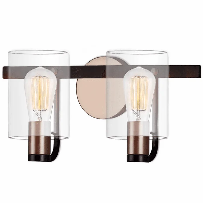 Justice Design FSN-8082-CLER-MBBR Fusion Poise Contemporary Matte Black w/ Brass Accents 2-Light Lighting For Bathroom