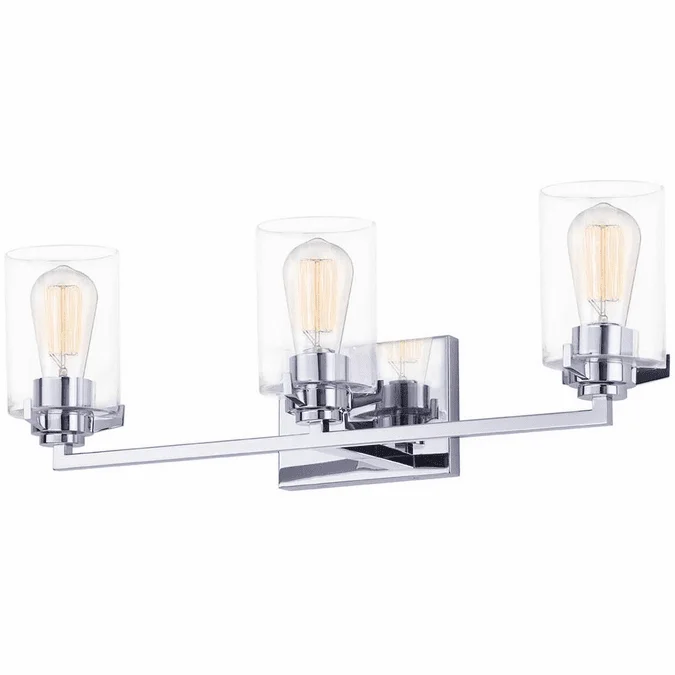 Justice Design FSN-8093-CLER-CROM Fusion Cilindro Modern Polished Chrome 3-Light Bathroom Vanity Light