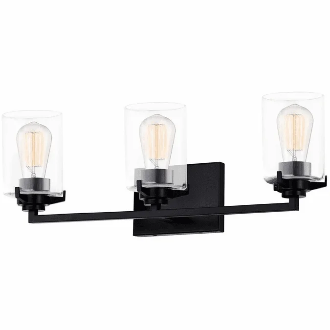 Justice Design FSN-8093-CLER-MBLK Fusion Cilindro Modern Matte Black 3-Light Vanity Lighting Fixture
