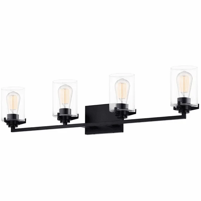 Justice Design FSN-8094-CLER-MBLK Fusion Cilindro Contemporary Matte Black 4-Light Bathroom Wall Light Fixture