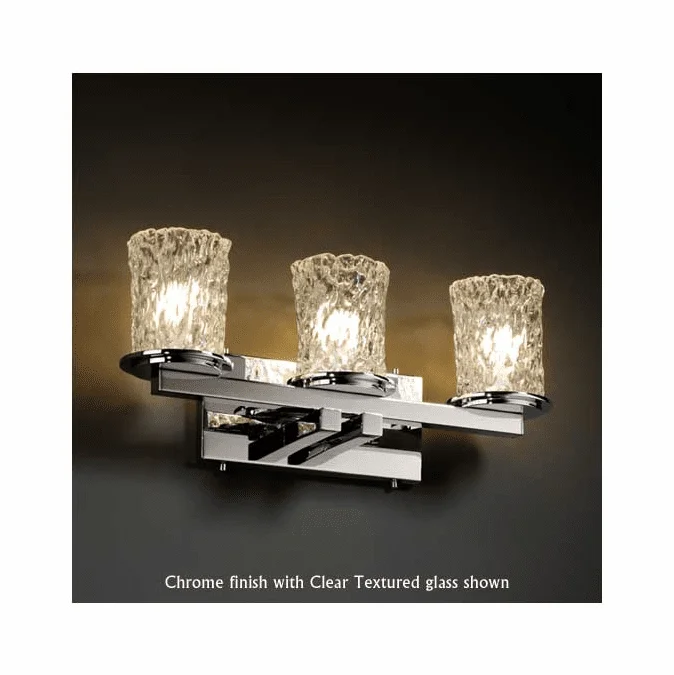 Justice Design GLA-8773-16 Dakota 3-Light Straight-Bar Vanity Light with Cylinder Rippled Rim Glass