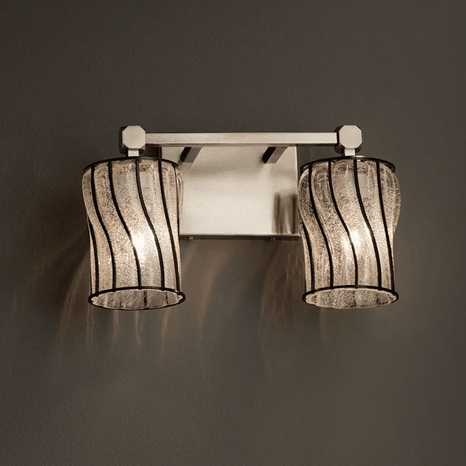 Justice Design WGL-8422 Tetra Wire Glass Contemporary 2-Light Vanity Lighting