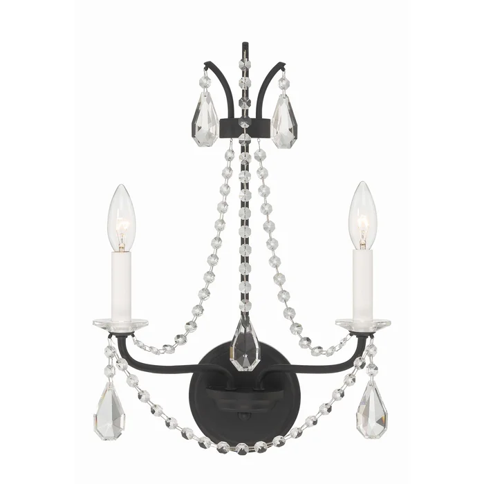 Karrington 2 Light Matte Black Sconce Hand Cut Crystal 12.5″W x 18.5″H x 6.75″D