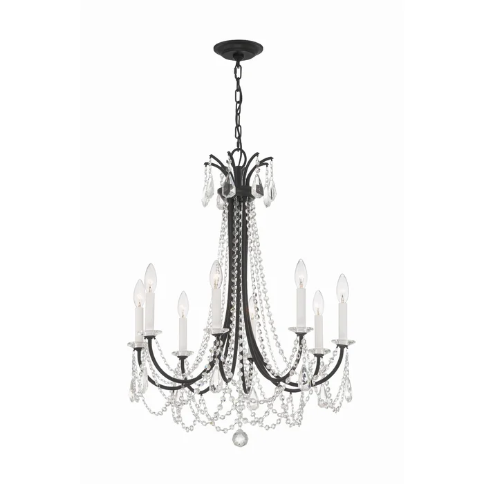 Karrington 8 Light Matte Black Chandelier Hand Cut Crystal 26″W x 31″H x 26″D