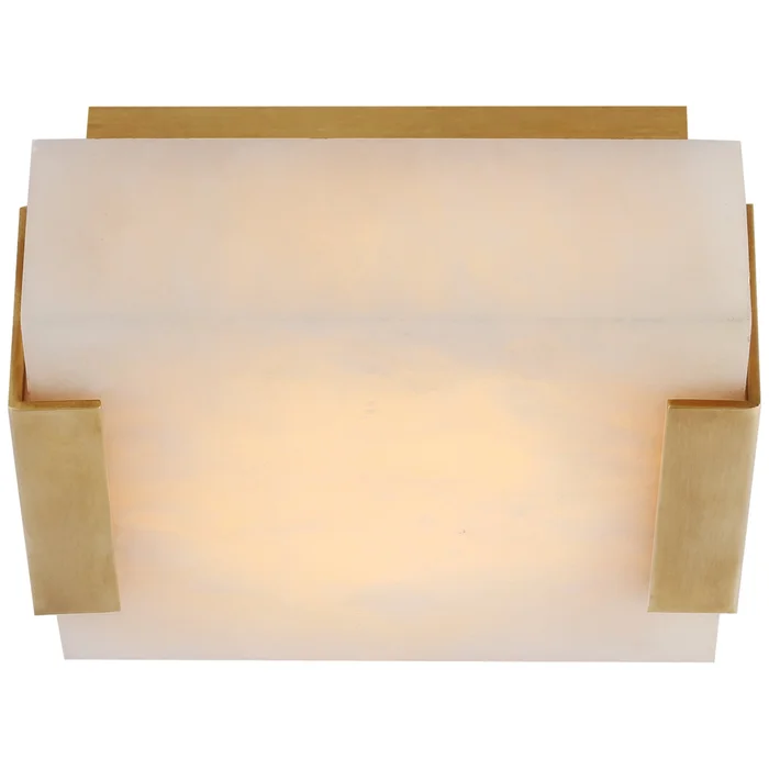 Kelly Wearstler Covet Low Clip Solitaire Flush Mount in Antique-Burnished Brass with Alabaster Ceiling Light W5″ x 5.25″ x H2.25″