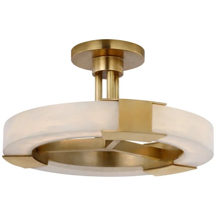Kelly Wearstler Covet Medium Ring Semi-Flush Mount in Antique-Burnished Brass and Alabaster Ceiling Light W13.75″ x H7.5″
