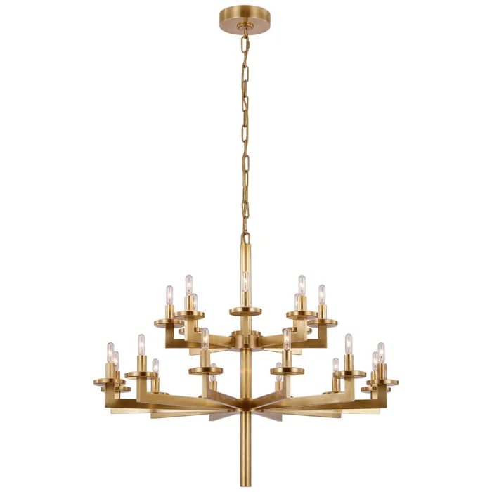 Kelly Wearstler Liaison Double Tier Chandelier in Antique-Burnished Brass Ceiling Light W34″