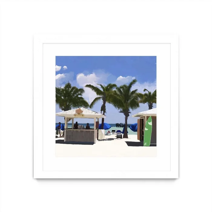 Key West Cabana I Matted and Framed White 36×36 Wall Art|uvre dart murale encadre blanche et mate Key West Cabana I 36×36