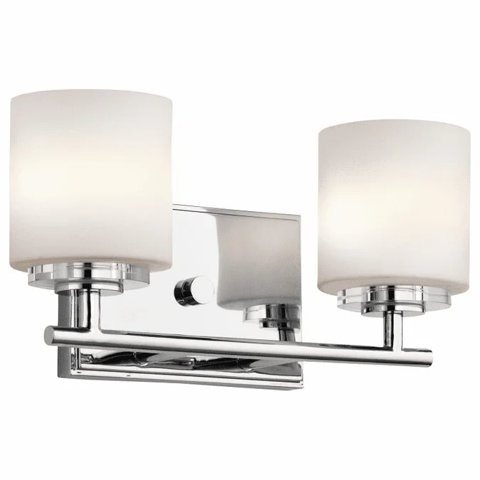 Kichler 45501CH O Hara Chrome Finish 6.25″ Tall Halogen 2 Light Bathroom Sconce Lighting