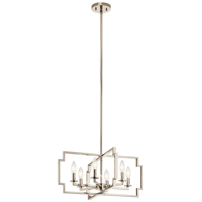 Kichler Downtown Deco 6-LT Convertible Chandelier – Polished Nickel – 44128PN