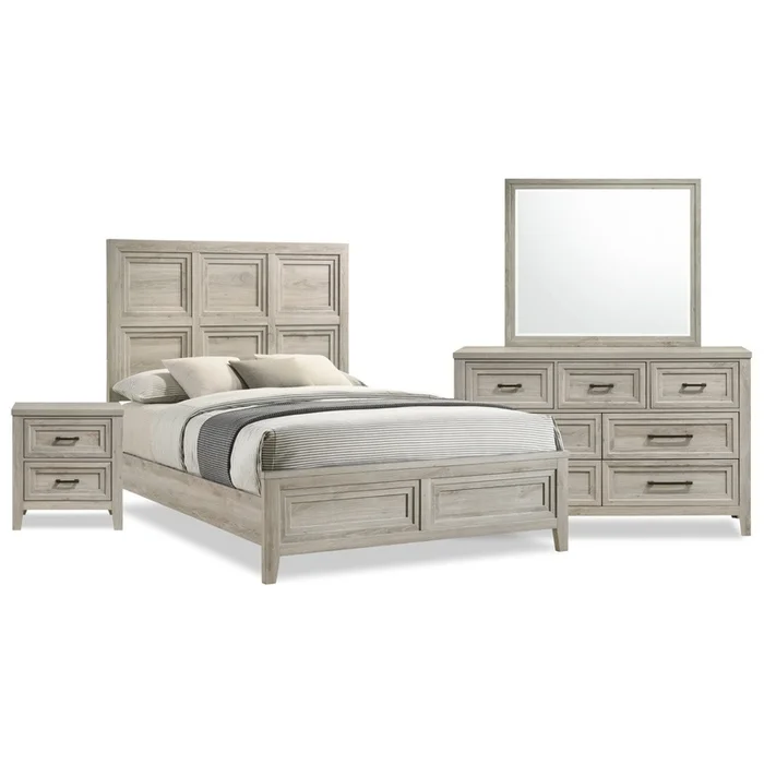 Lara 6pc Bedroom Set with Bed, Dresser, Mirror & Nightstand, Antique Grey – Queen Size | Ensemble de chambre coucher Lara 6pices avec lit, commode, miroir et table de nuit, gris antique – format grand lit