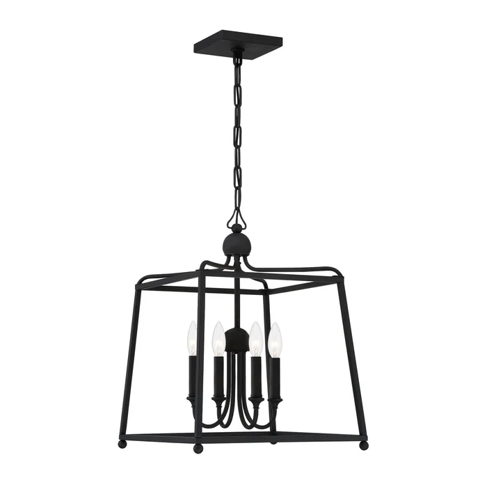 Libby Langdon Sylvan 4 Light Black Forged Lantern Chandelier 16″W x 21″H x 16″D