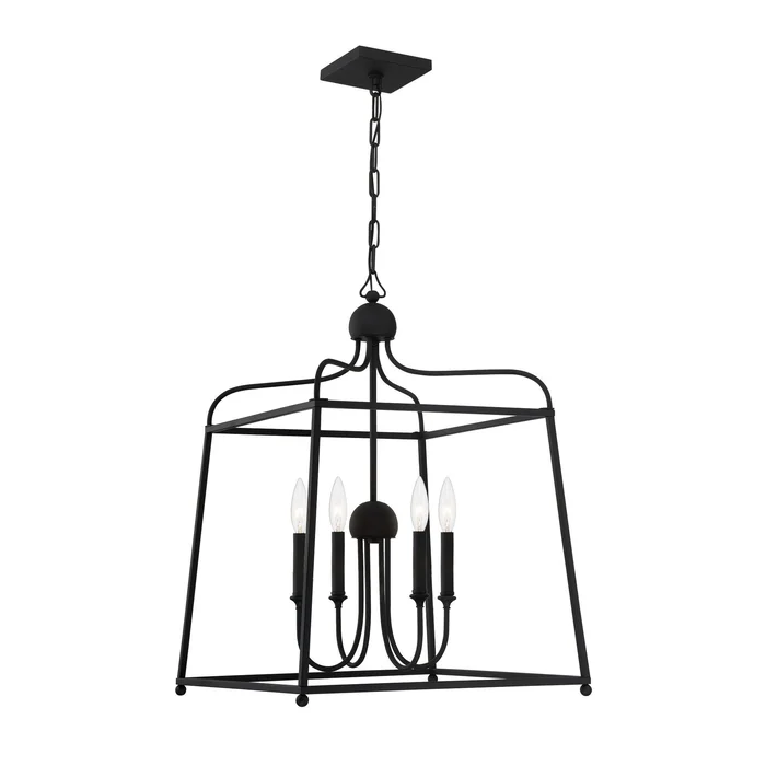 Libby Langdon Sylvan 4 Light Black Forged Lantern Chandelier 21.5″W x 29.75″H x 21.5″D
