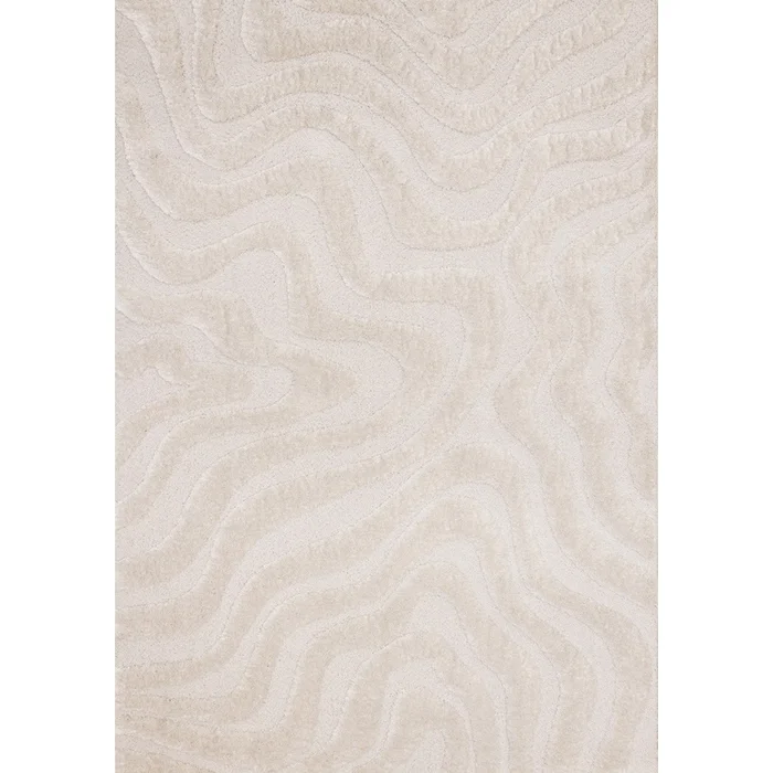 Lincoln Modern Luxurious Plush White Curves Area Rug – 7’10 x 11’2|Carpette moderne, luxueuse et moelleuse Lincoln blanche motif de courbes – 7pi 10po x 11pi 2po